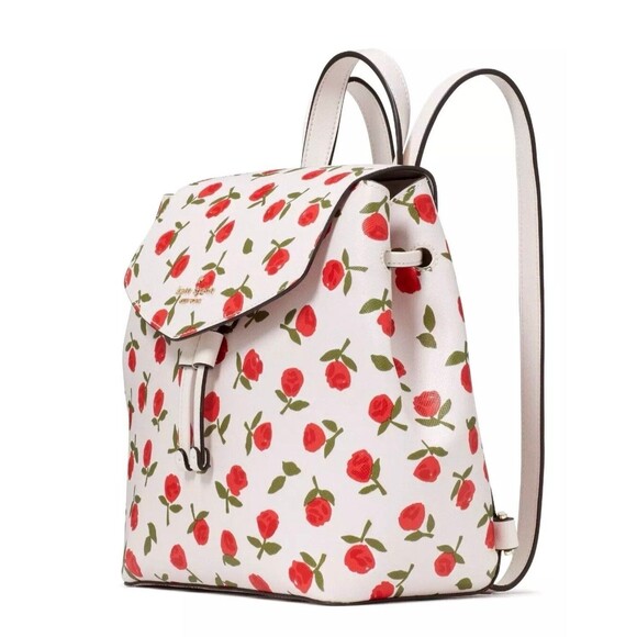 New Kate Spade Lizzie Medium Flap Backpack Festive Rosette Saffiano Multi - Picture 3 of 5